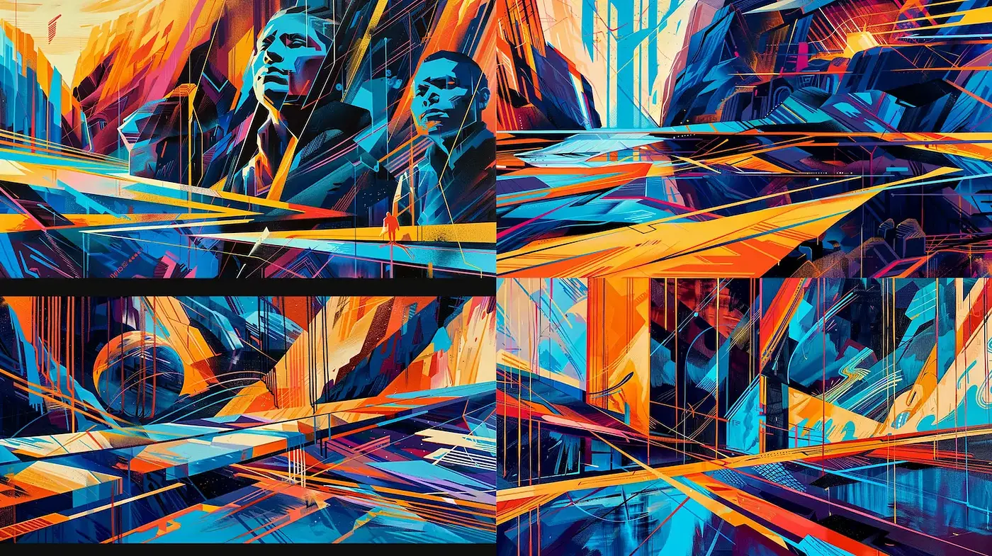 Dynamic and Vivid Geometric Composition with Bold Color Contrast - Midjourney sref style