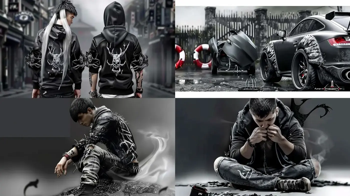 Modern urban aesthetic with a dark edge and intricate details - Midjourney sref style