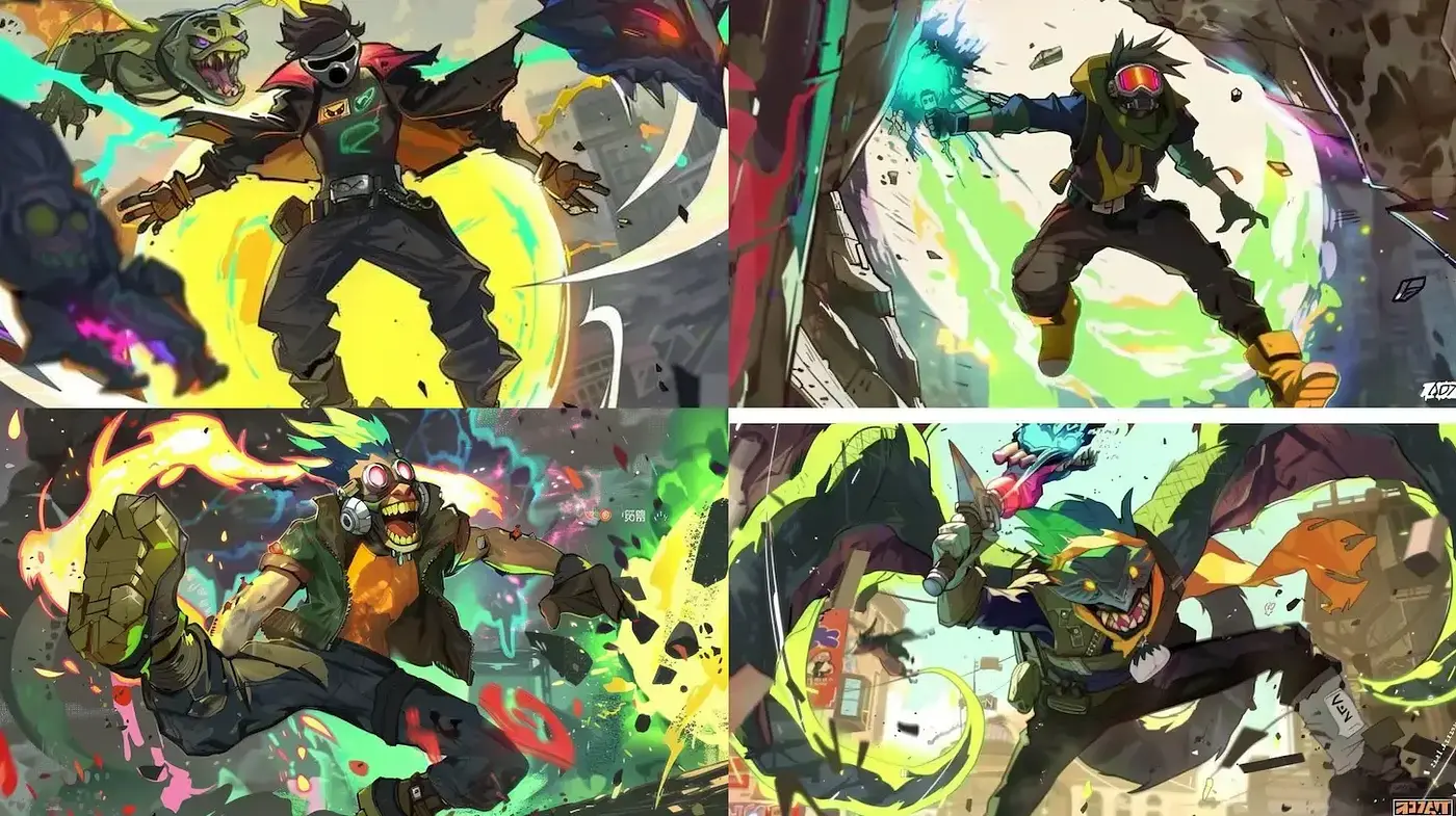 Dynamic and Colorful Urban Sci-Fi Artwork with Distinctive Character Designs - Midjourney sref style