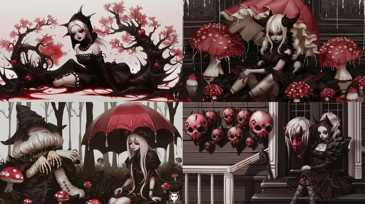 Dark and whimsical aesthetic with a gothic twist - Midjourney sref style