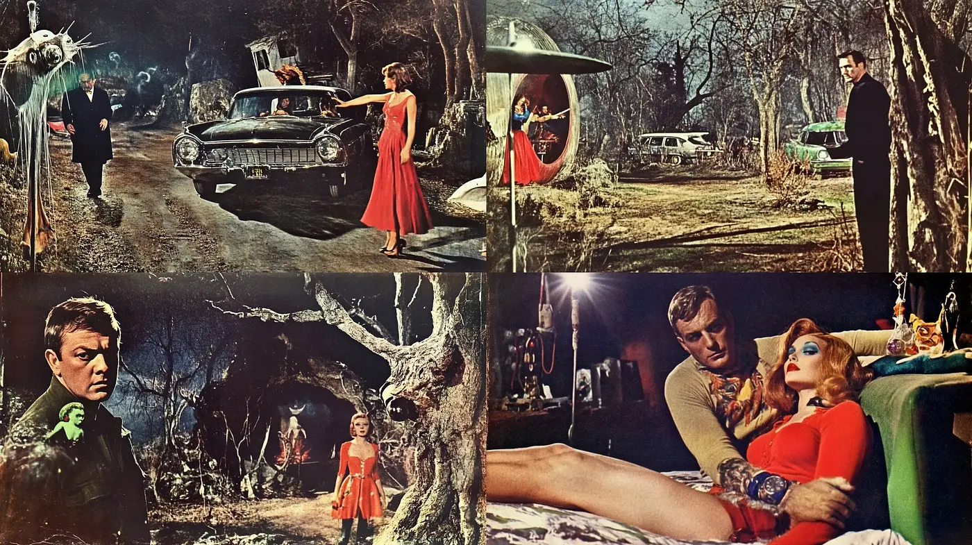 Mystery and Elegance in Retro Cinematic Tableaux - Midjourney sref style