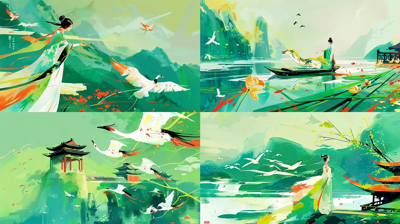 Harmonious Oriental Brushwork with a Modern Twist - Midjourney sref style