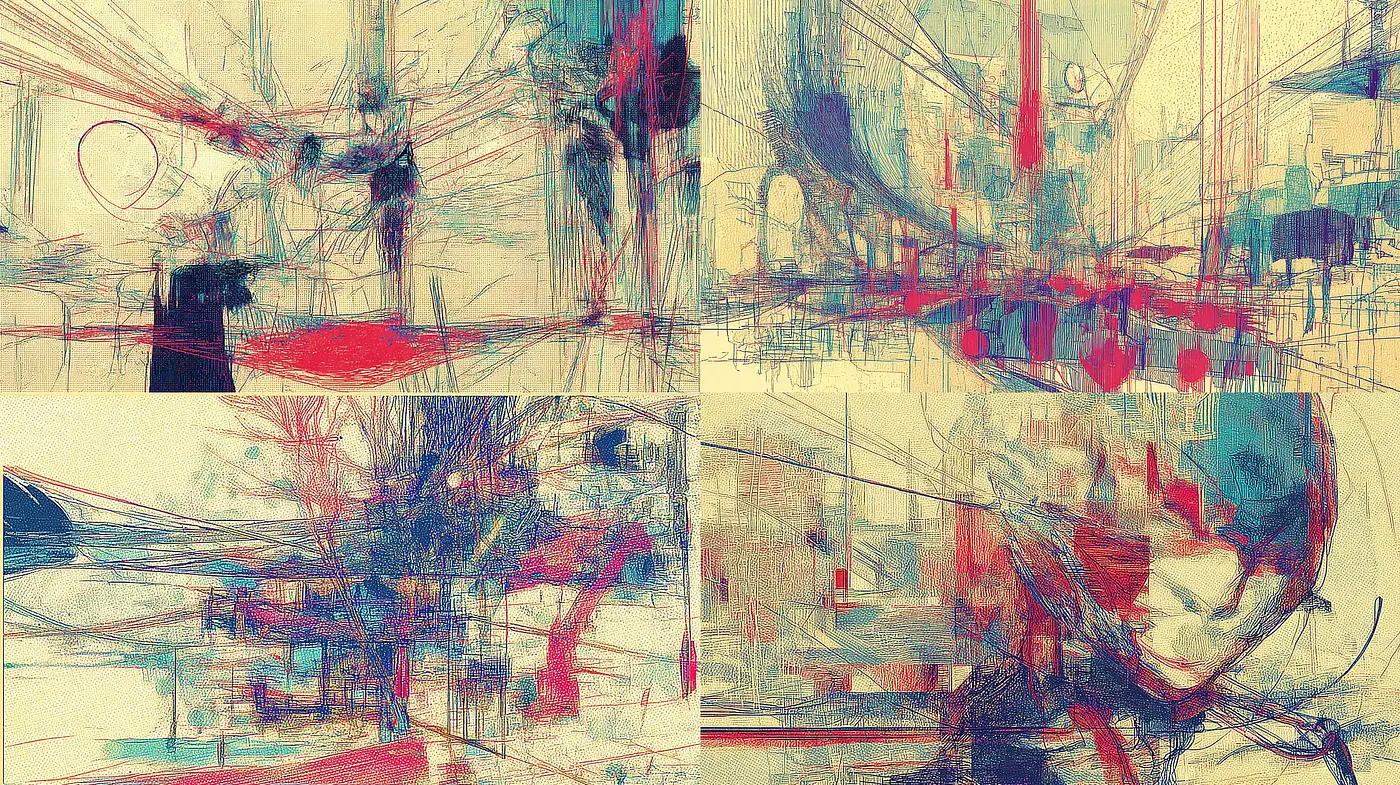 Chaotic yet Harmonious Abstract Composition with Vibrant Lines - Midjourney sref style