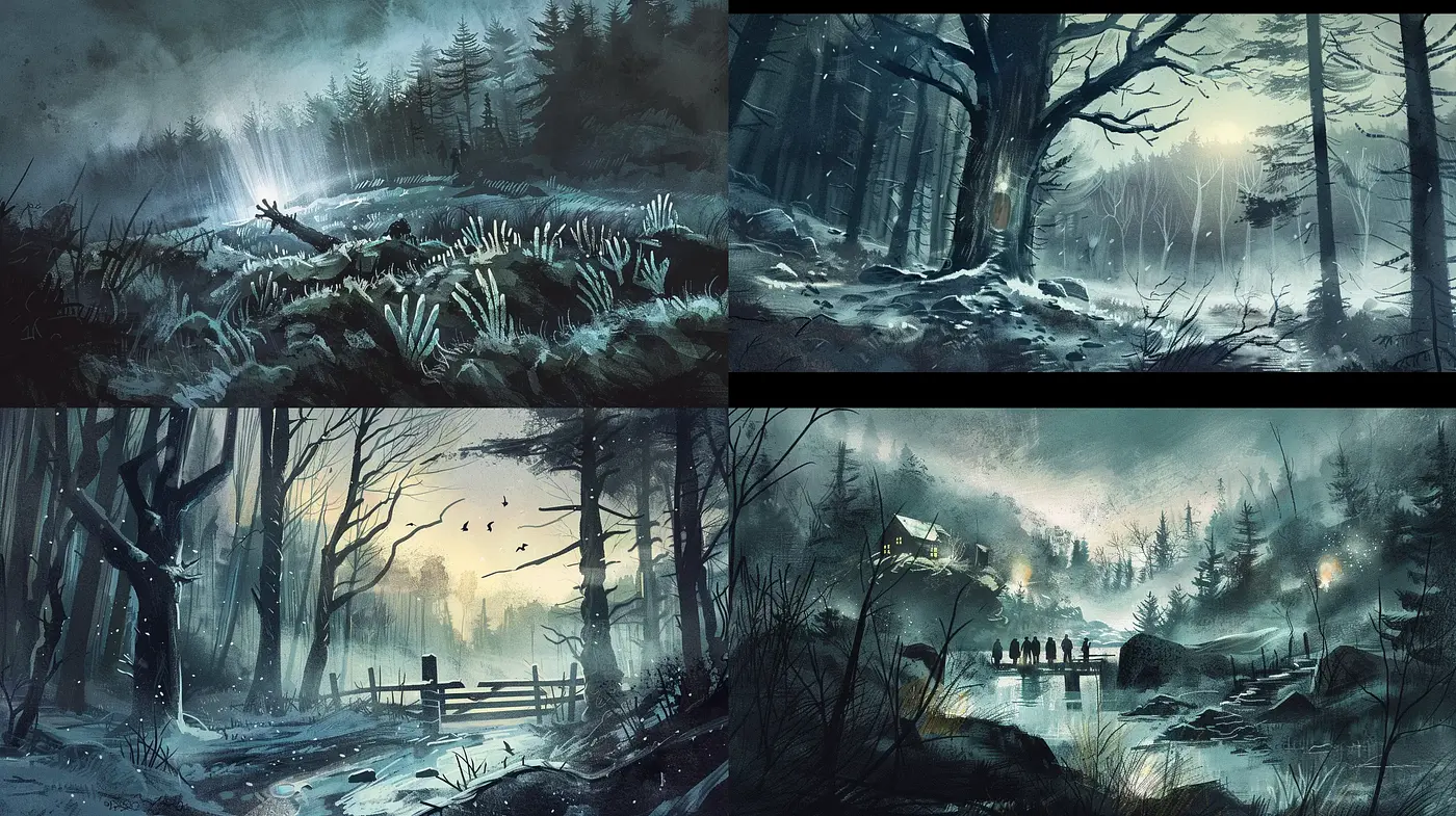 Ethereal Mists & Twilight Hues: A Consistent Atmospheric Blend in a Mystical Wilderness - Midjourney sref style