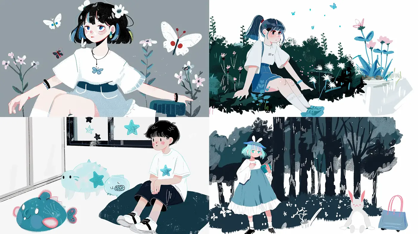 Whimsical Anime-Inspired Illustrative Digital Art Style - Midjourney sref style