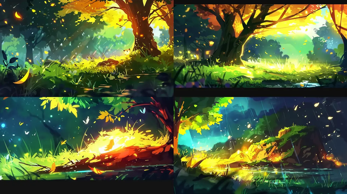 Luminous Enchanted Forests: A Harmonious Blend of Vivid Colors and Ethereal Light - Midjourney sref style
