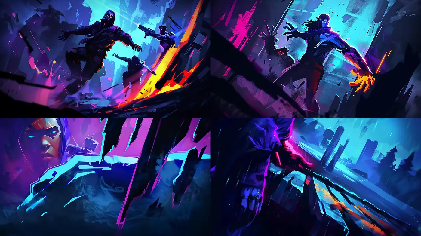 Dynamic Neon Impressionism Battlescape - Midjourney sref style