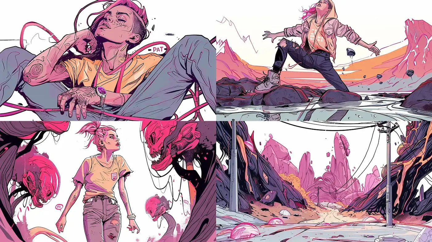 Vibrant and surreal illustrations with a blend of comic and fantasy aesthetics - Midjourney sref style
