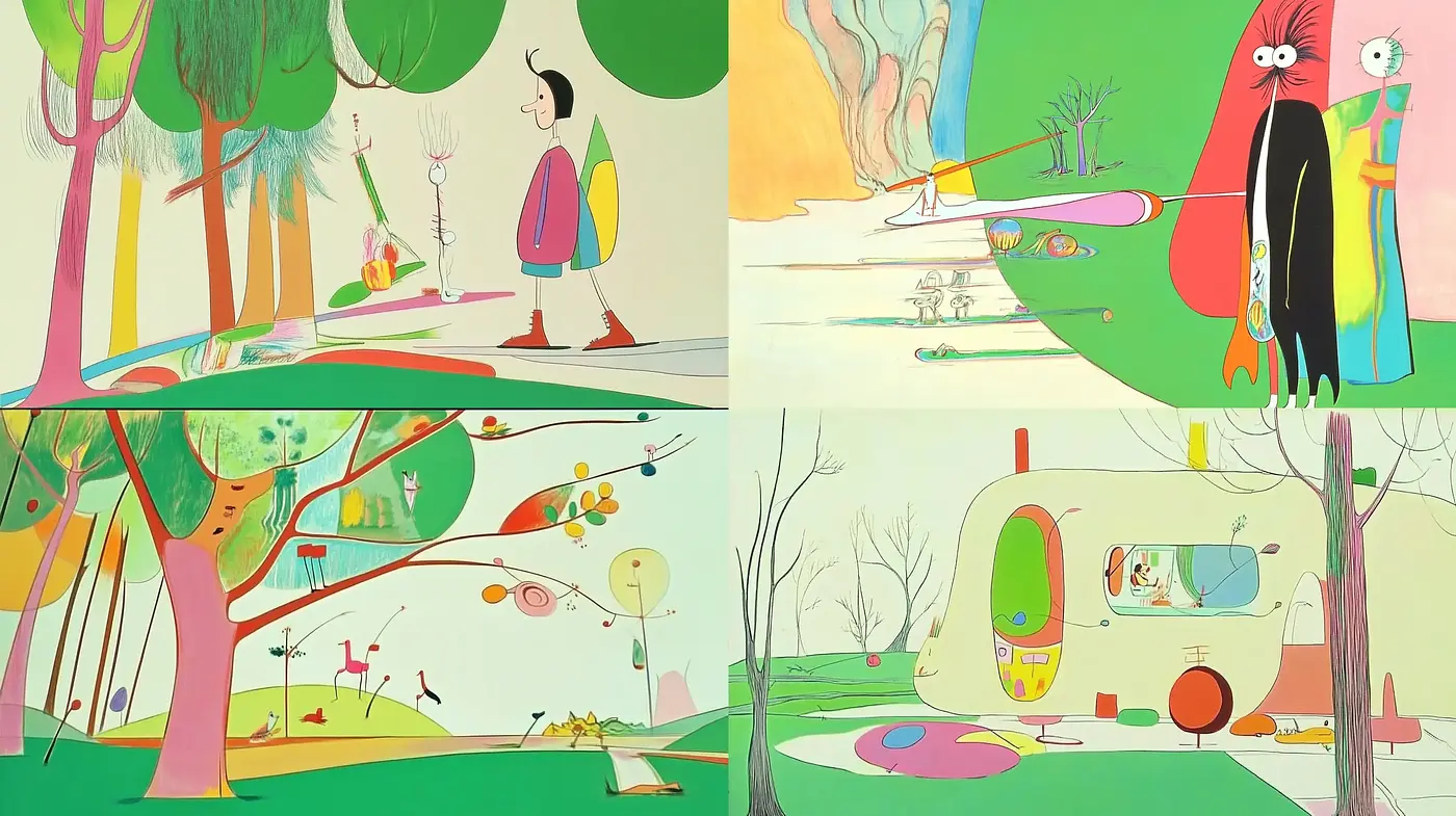 Whimsical Artistry and Surreal Landscapes in a Retro-Futuristic Fusion - Midjourney sref style