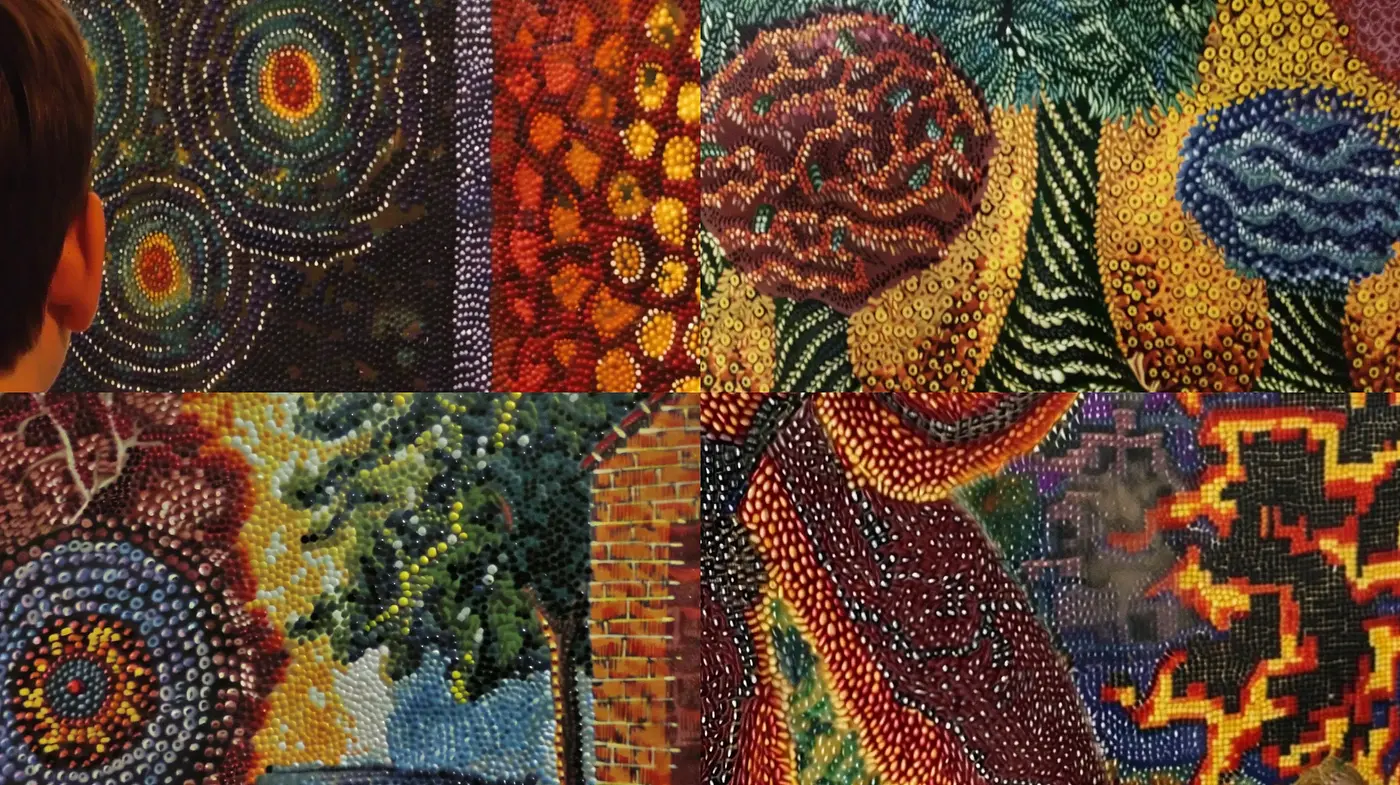 Mosaic of Textural Opulence: A Rich Tapestry of Pixelated Artistry - Midjourney sref style