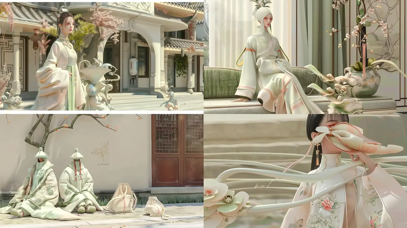 Tranquil Elegance in Pastel: A Serene Neo-Traditional East Asian Fusion - Midjourney sref style