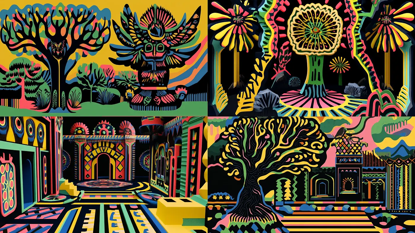 Vibrant Kaleidoscope of Folk Art Fusion - Midjourney sref style