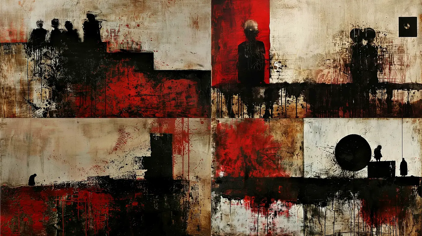 Abstract Expressionist Dystopia in Red and Black - Midjourney sref style