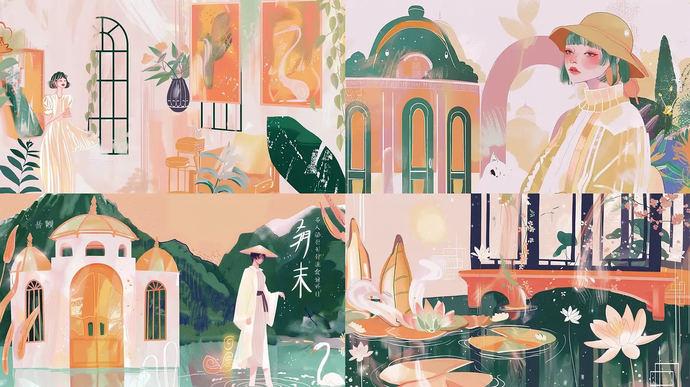 Ethereal Pastel Dreamscape with Art Nouveau Echoes - Midjourney sref style