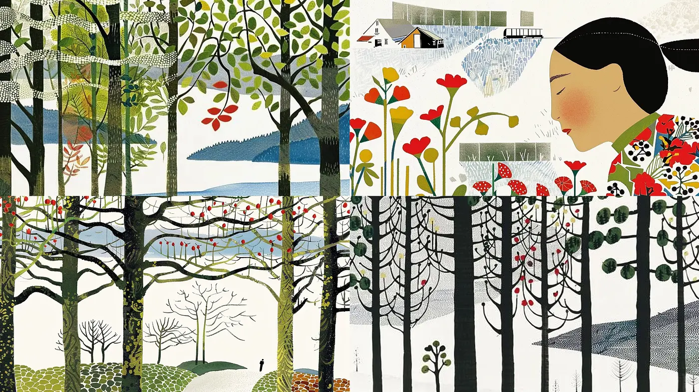 Sylvan Whimsy: A Seamless Fusion of Folk Art and Stylized Nature - Midjourney sref style