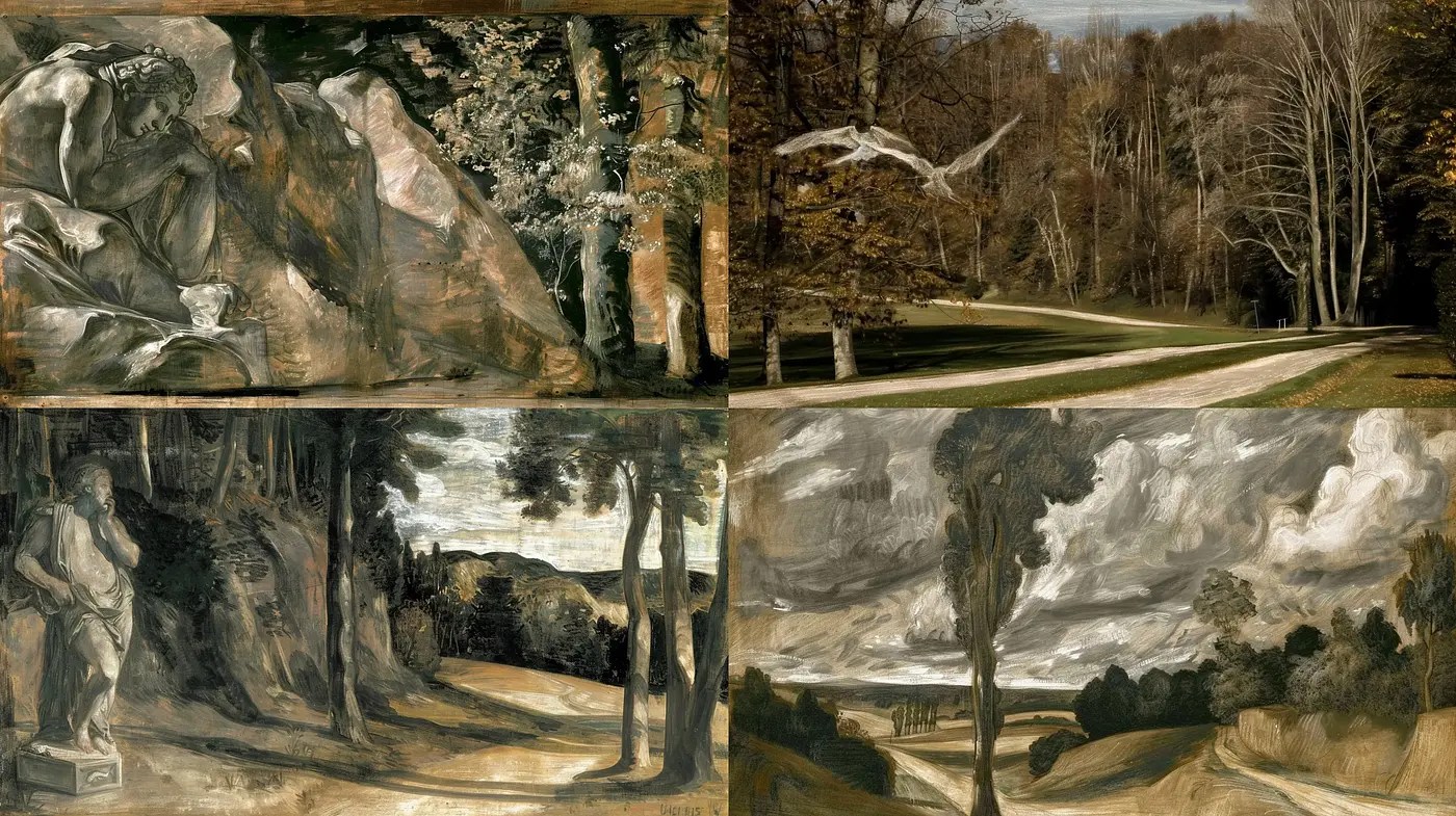 Earthen Tones and Nature's Serenity: A Homage to Classical Landscape Painting - Midjourney sref style