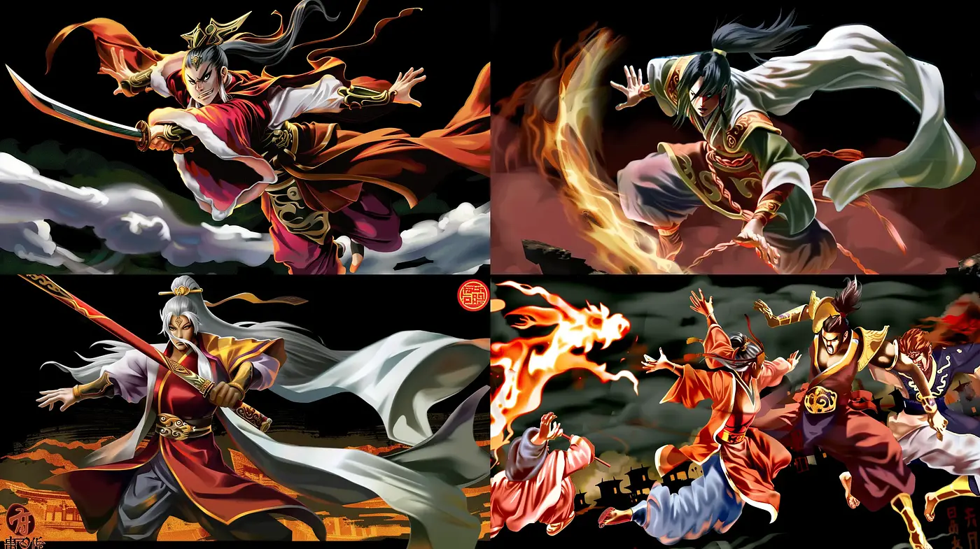 Dynamic Brushwork and Intense Coloration in Anime-Inspired Action Imagery - Midjourney sref style