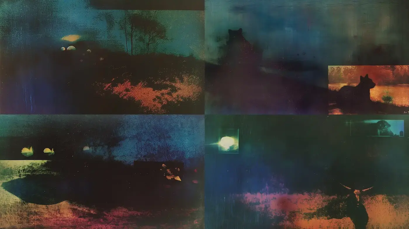 A Mysterious Fusion of Color and Texture in Contemporary Art - Midjourney sref style