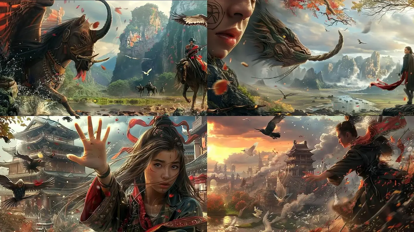 Epic Fantasy Tableau with Lush Mythical Landscapes - Midjourney sref style