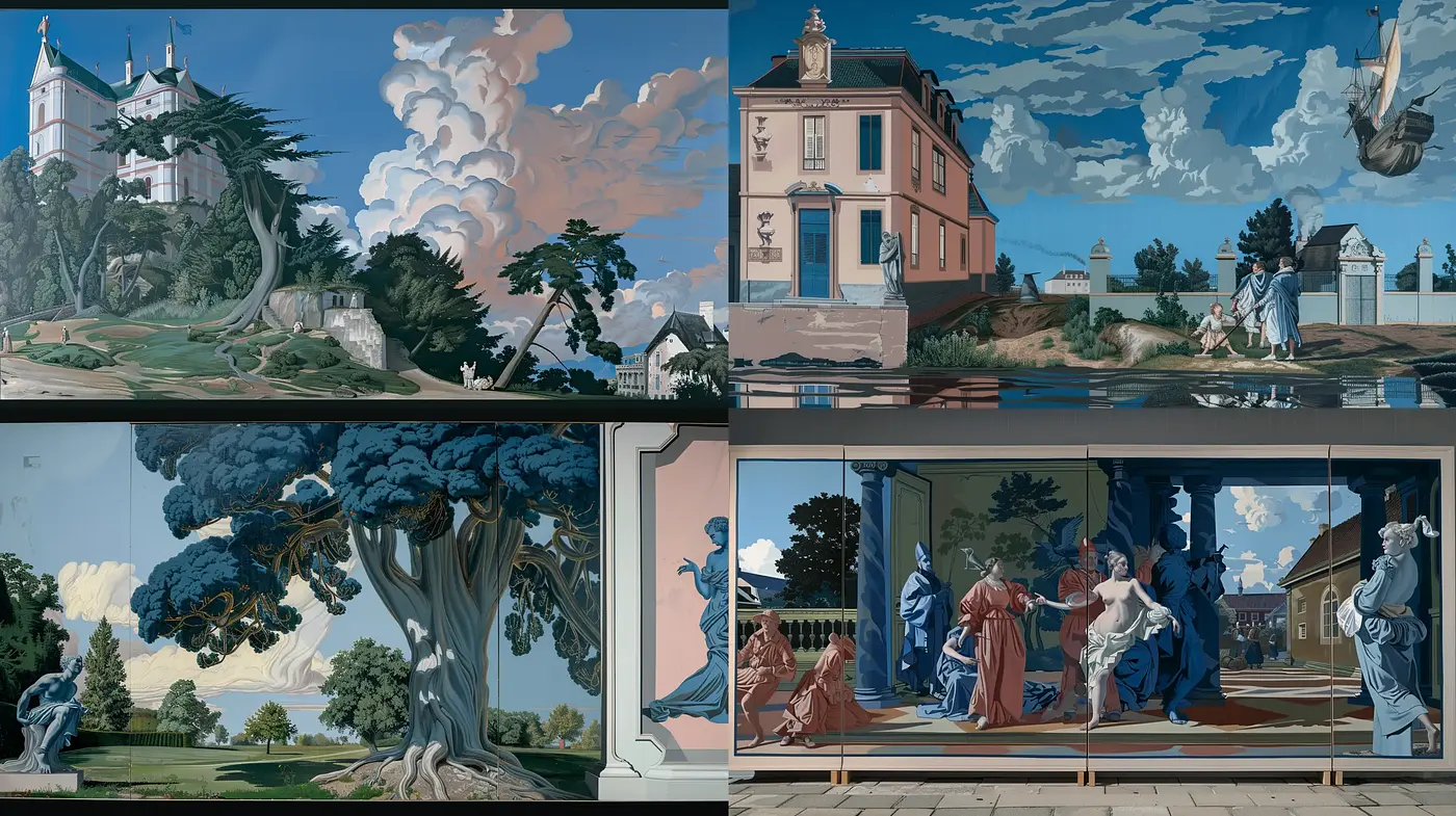 Consistent Serene Surrealism with Pastel Storytelling - Midjourney sref style