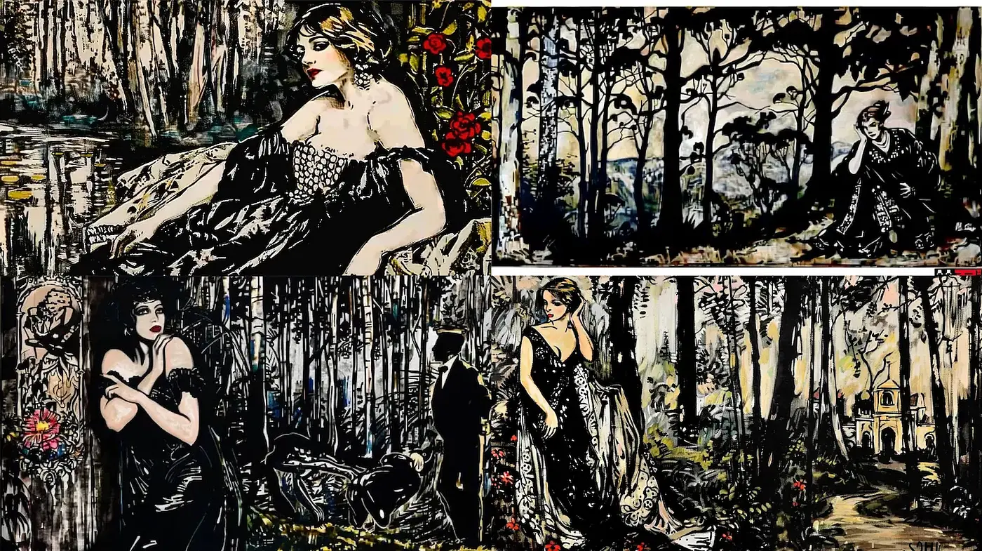 Elegant and Mysterious Art Deco-inspired Imagery with a Touch of Dramatic Naturalism - Midjourney sref style
