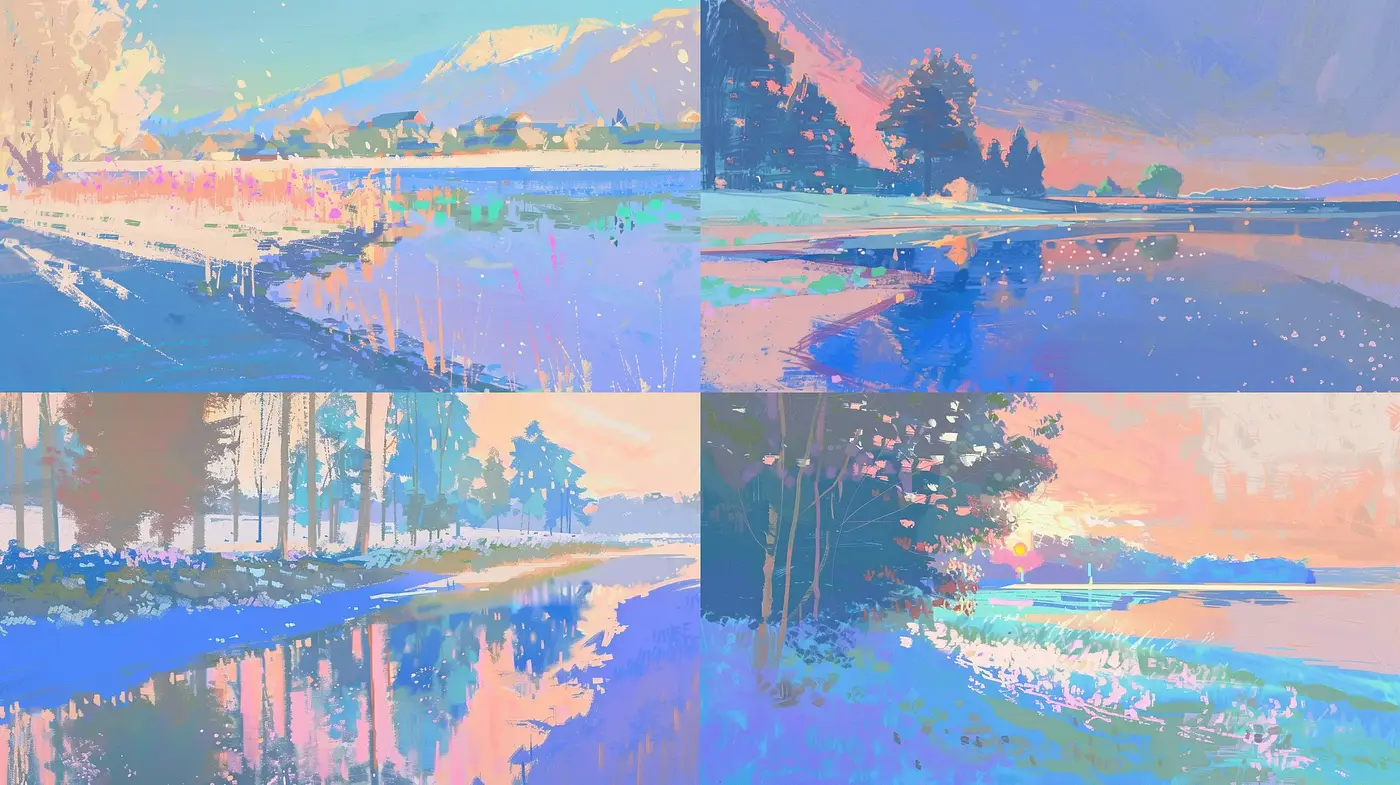 Tranquil Pastel Dawn: A Homage to Serene Impressionist Landscapes - Midjourney sref style