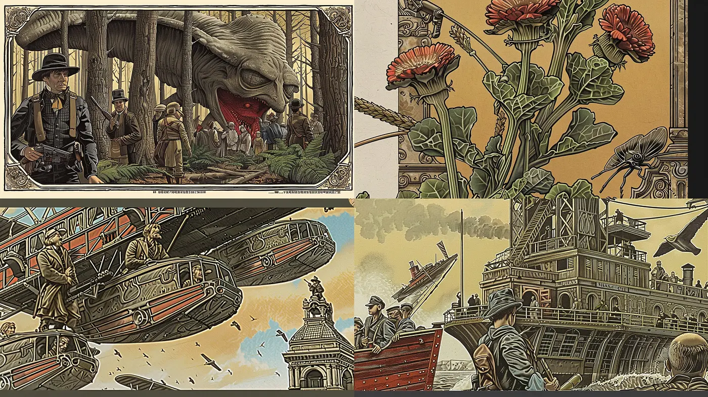 Retro-Futuristic Exploration in Sepia Tone Illustrations - Midjourney sref style
