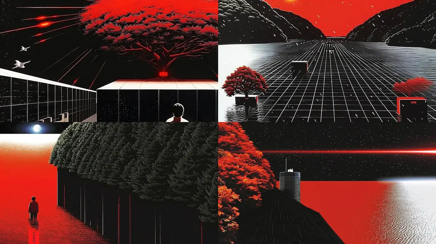 Futuristic and surreal landscapes with a striking visual narrative - Midjourney sref style