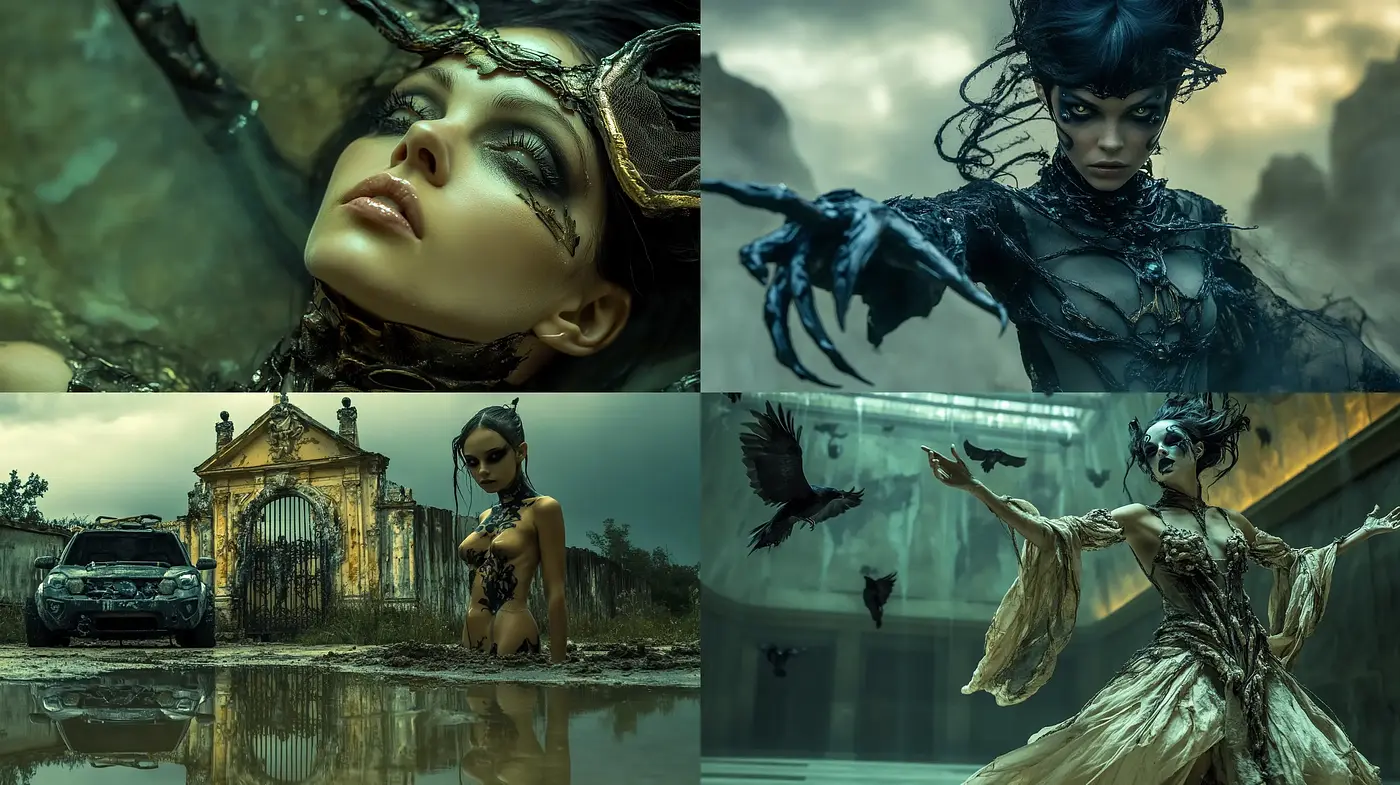 Ethereal Gothic Elegance with a Surreal Cinematic Twist - Midjourney sref style