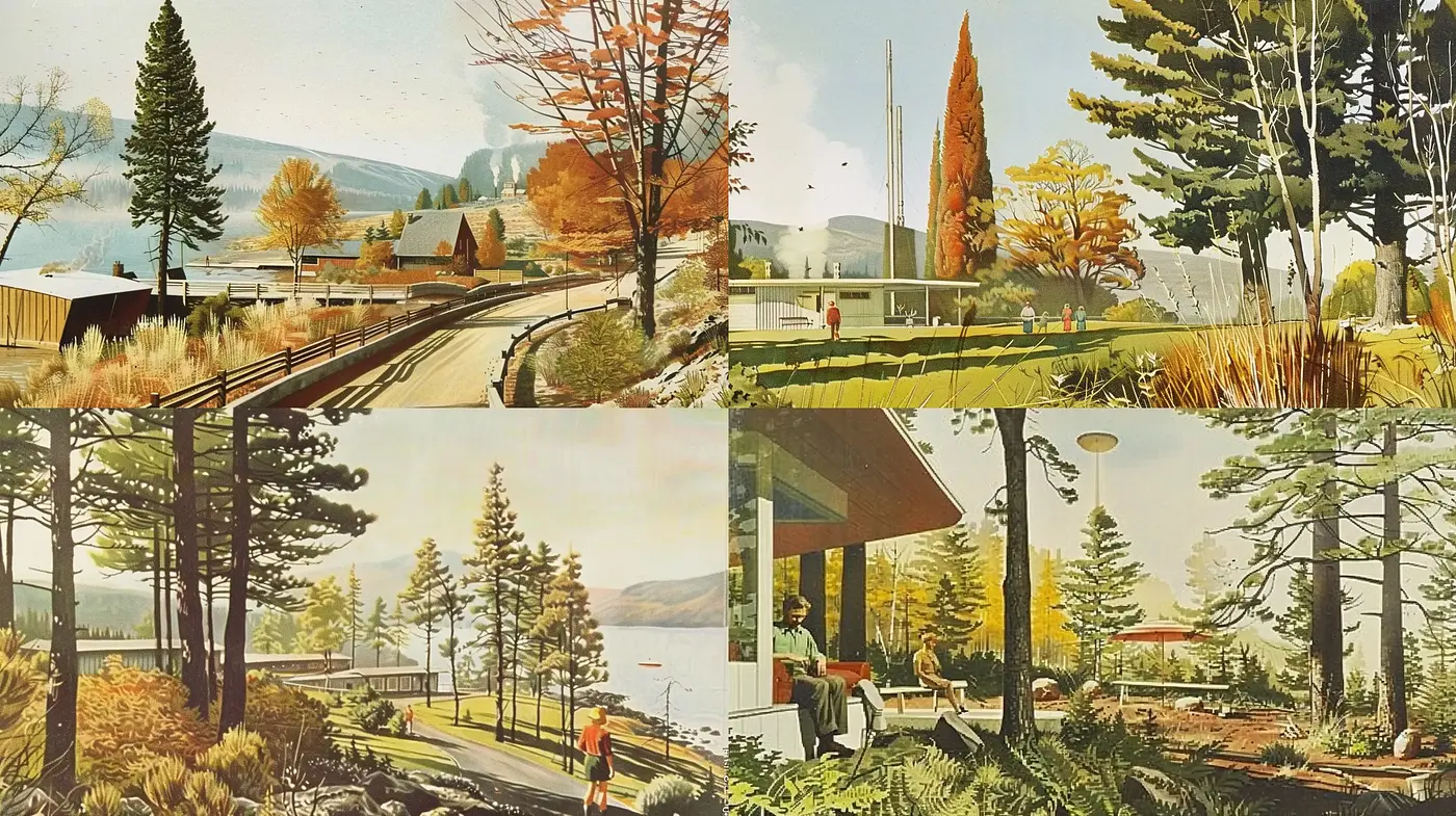 Autumnal Midcentury Americana in Pastel Hues - Midjourney sref style