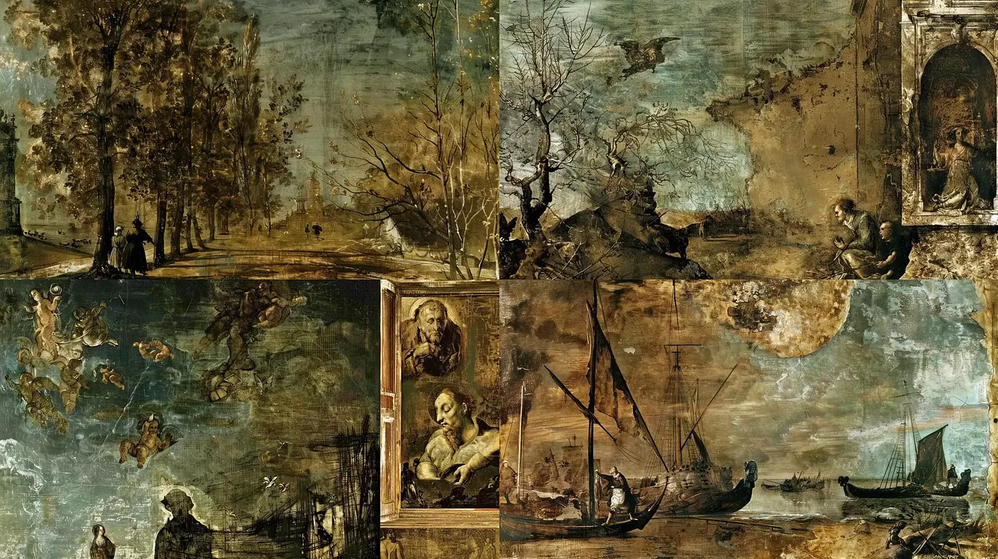 Ethereal Elegy of Time-Worn Textures and Muted Tones - Midjourney sref style
