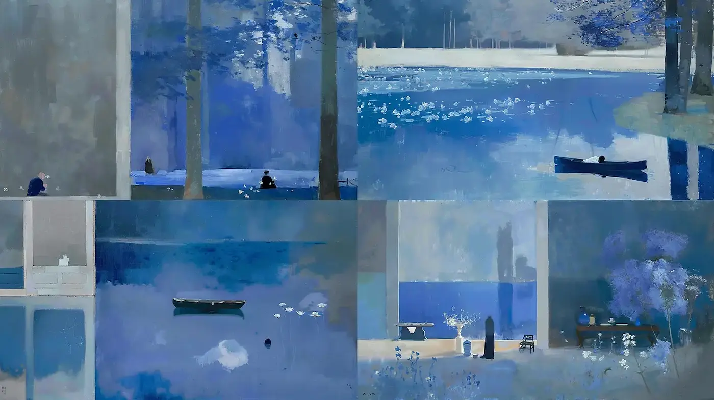 Serene and Impressionistic Landscapes with a Monochromatic Palette - Midjourney sref style