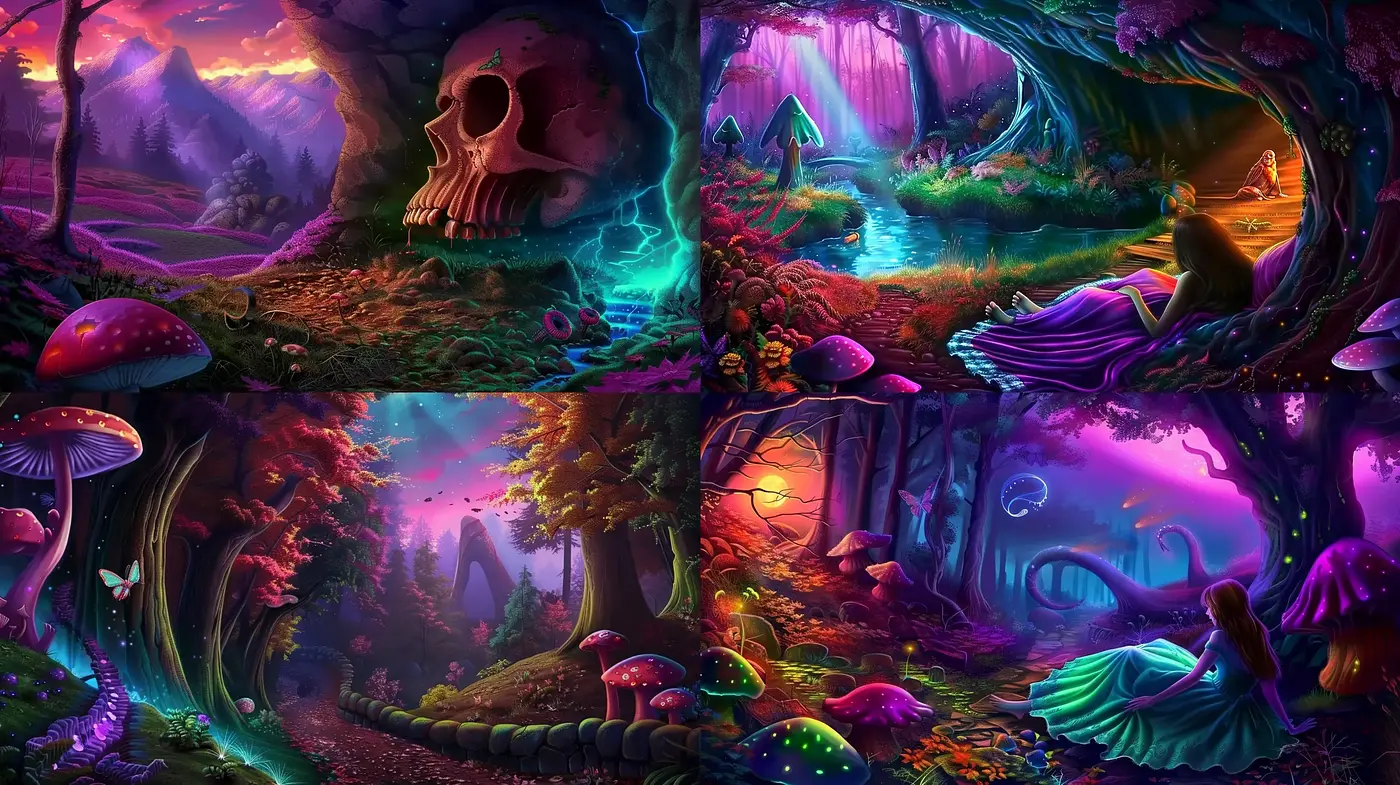 Enchanted Ethereal Forests: A Vivid Journey through Surrealist Landscapes - Midjourney sref style