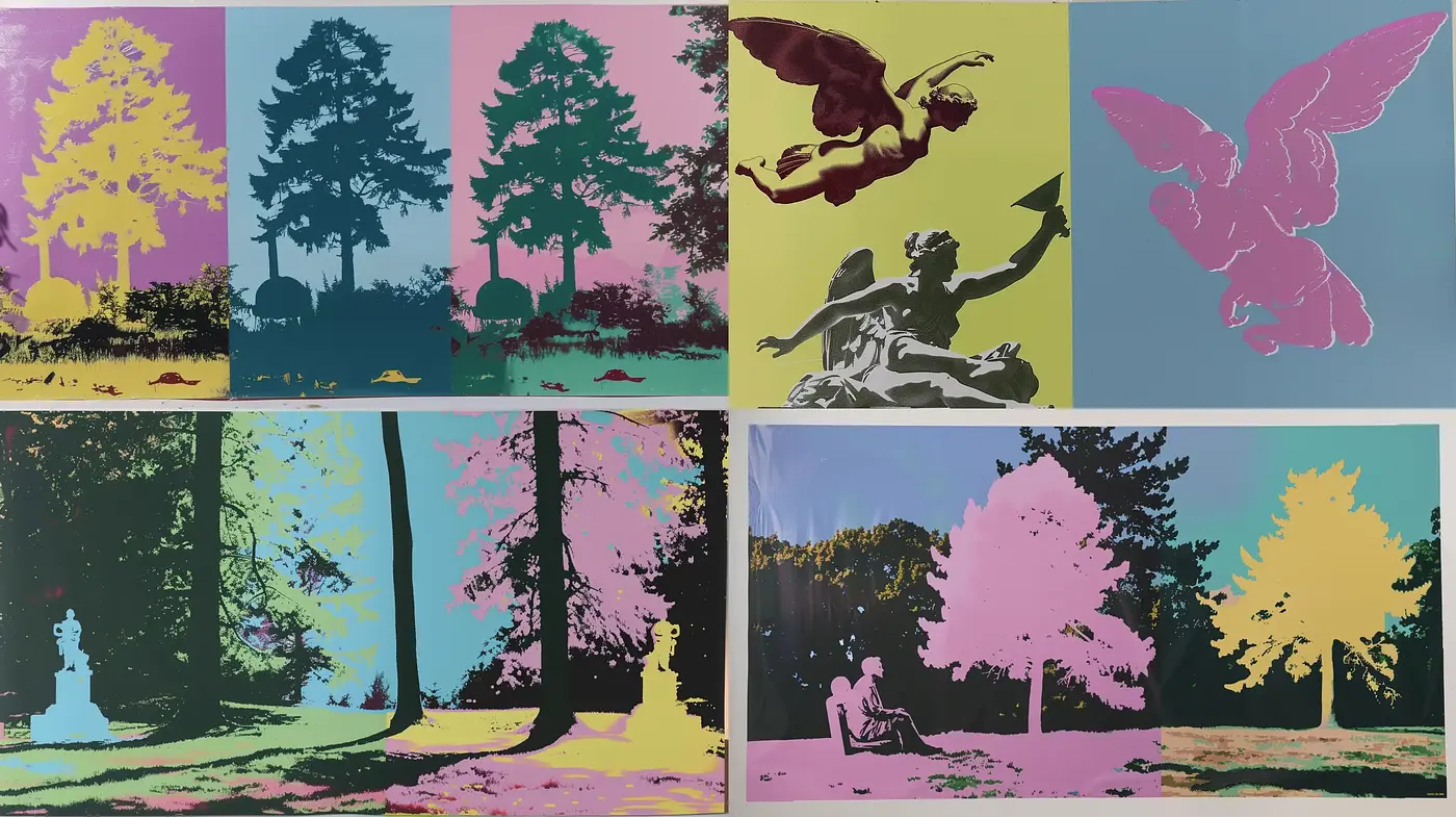 Silhouetted Nostalgia in Bold Pop Art - Midjourney sref style
