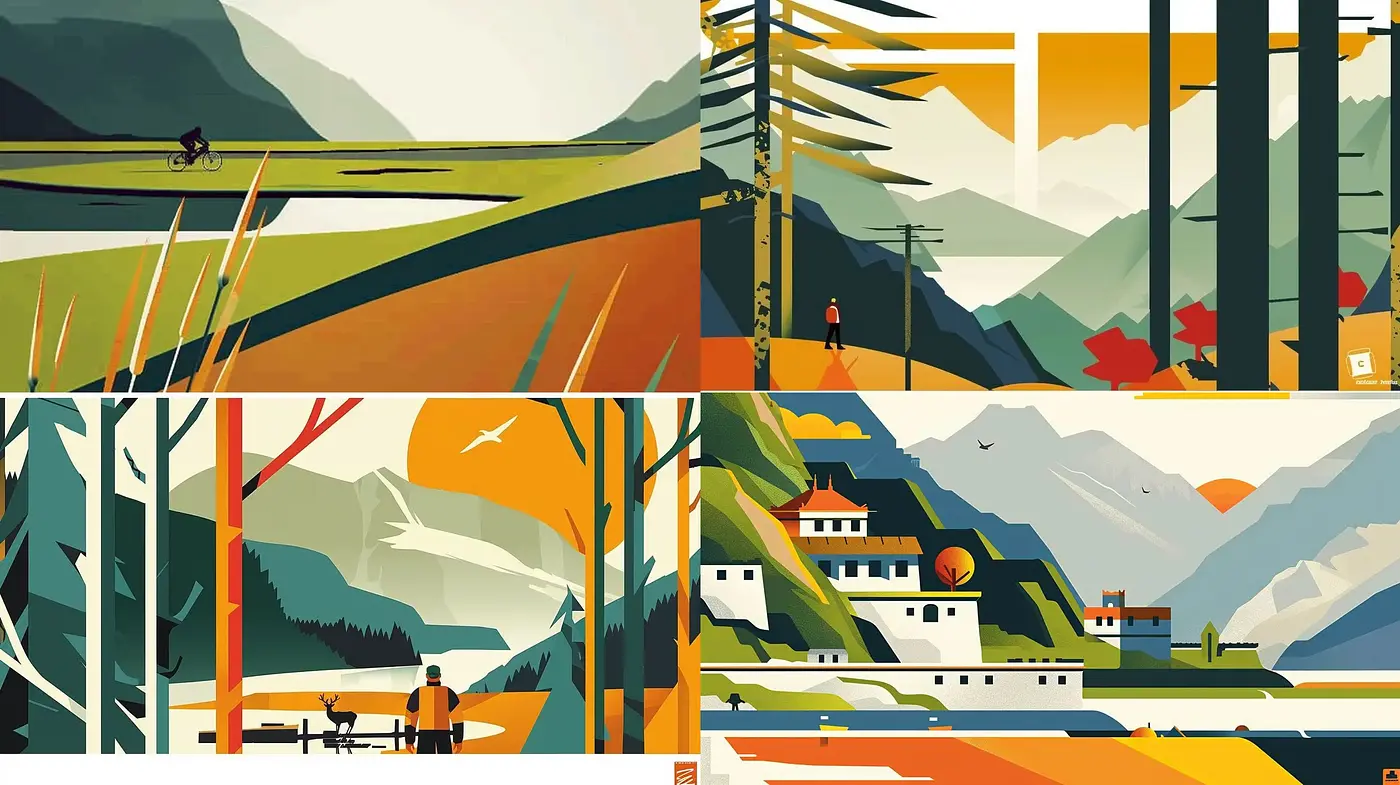 Vibrant Geometric Landscape Quartet - Midjourney sref style