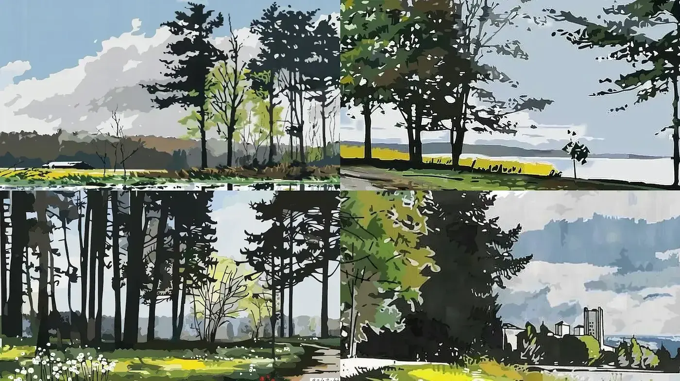 Nature-inspired illustrative style with soft color transitions and prominent textures - Midjourney sref style