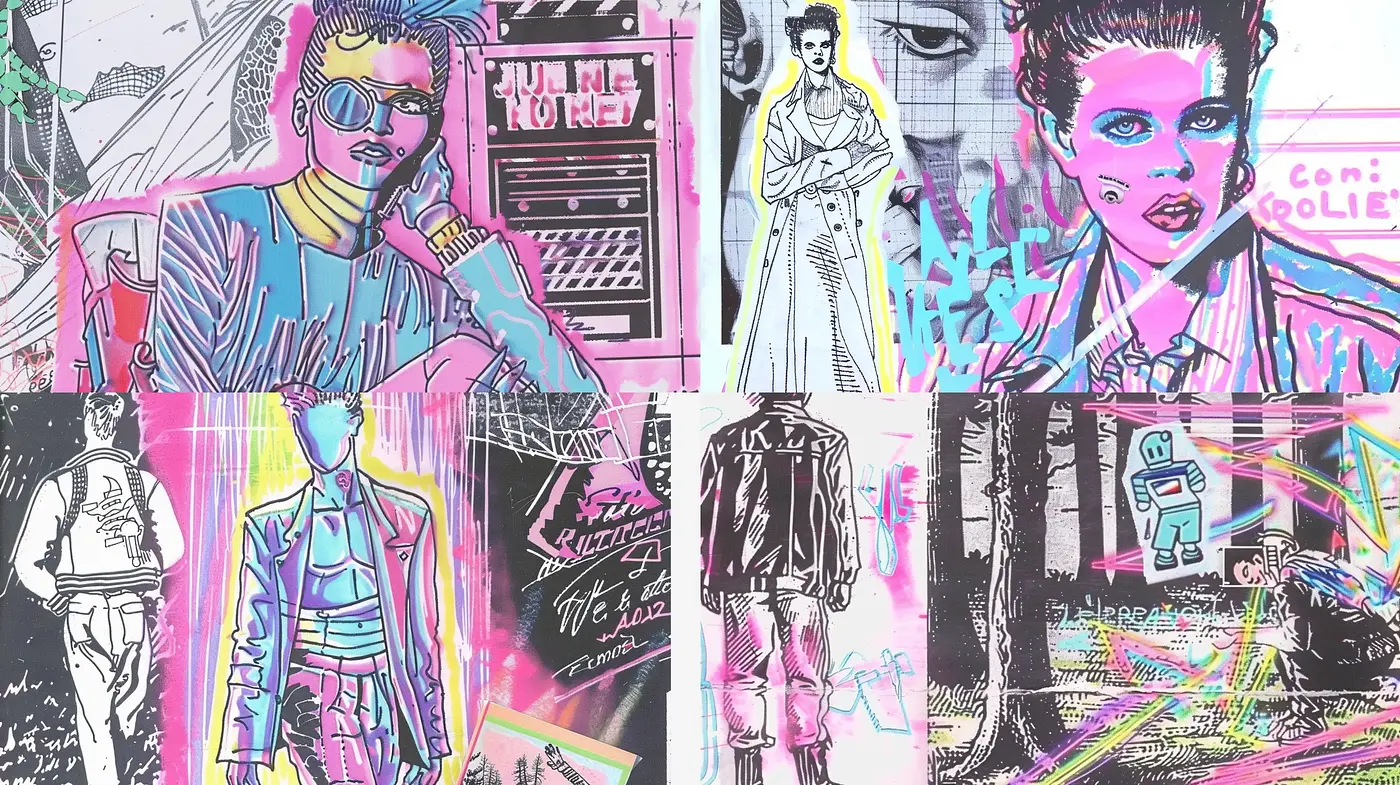 Neon Cyberpunk Collage with Abstract Expressionist Flair - Midjourney sref style