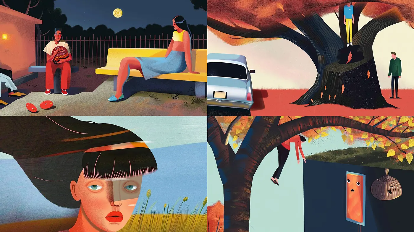Twilight Hues in Stylized Narratives: A Homage to Melancholic Nostalgia - Midjourney sref style