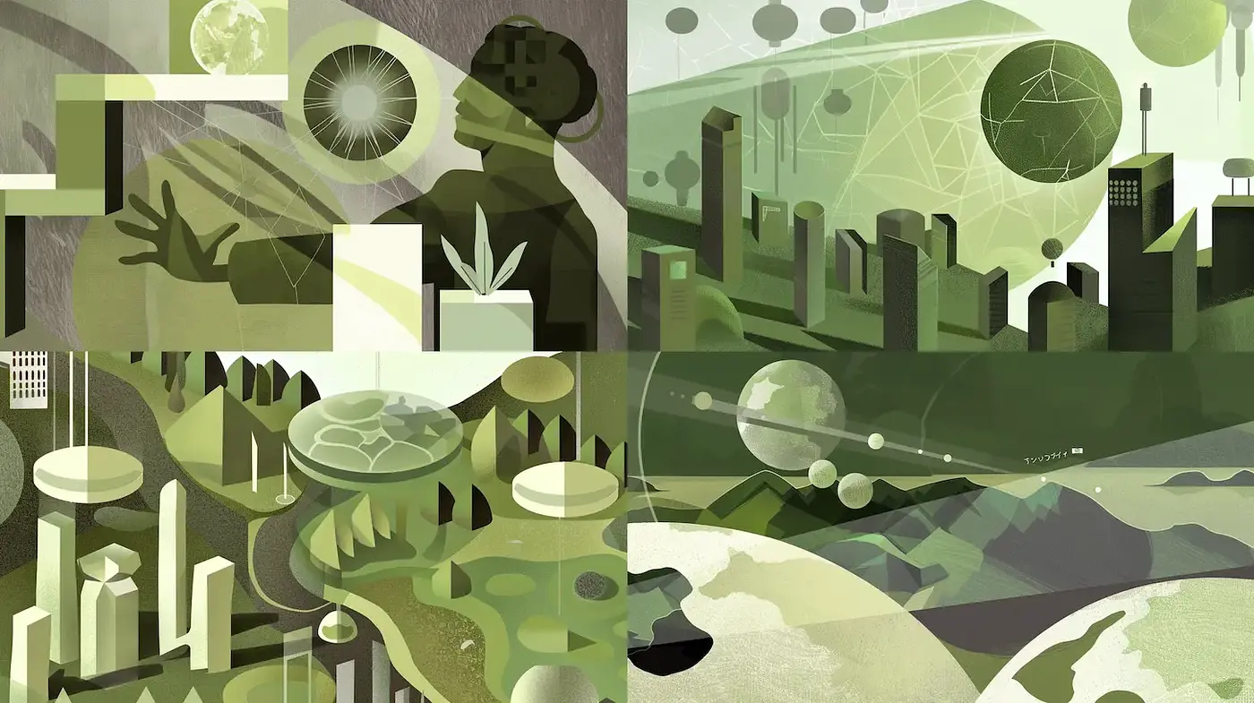 Geometric Harmony with a Green Palette Reflecting Modernity - Midjourney sref style