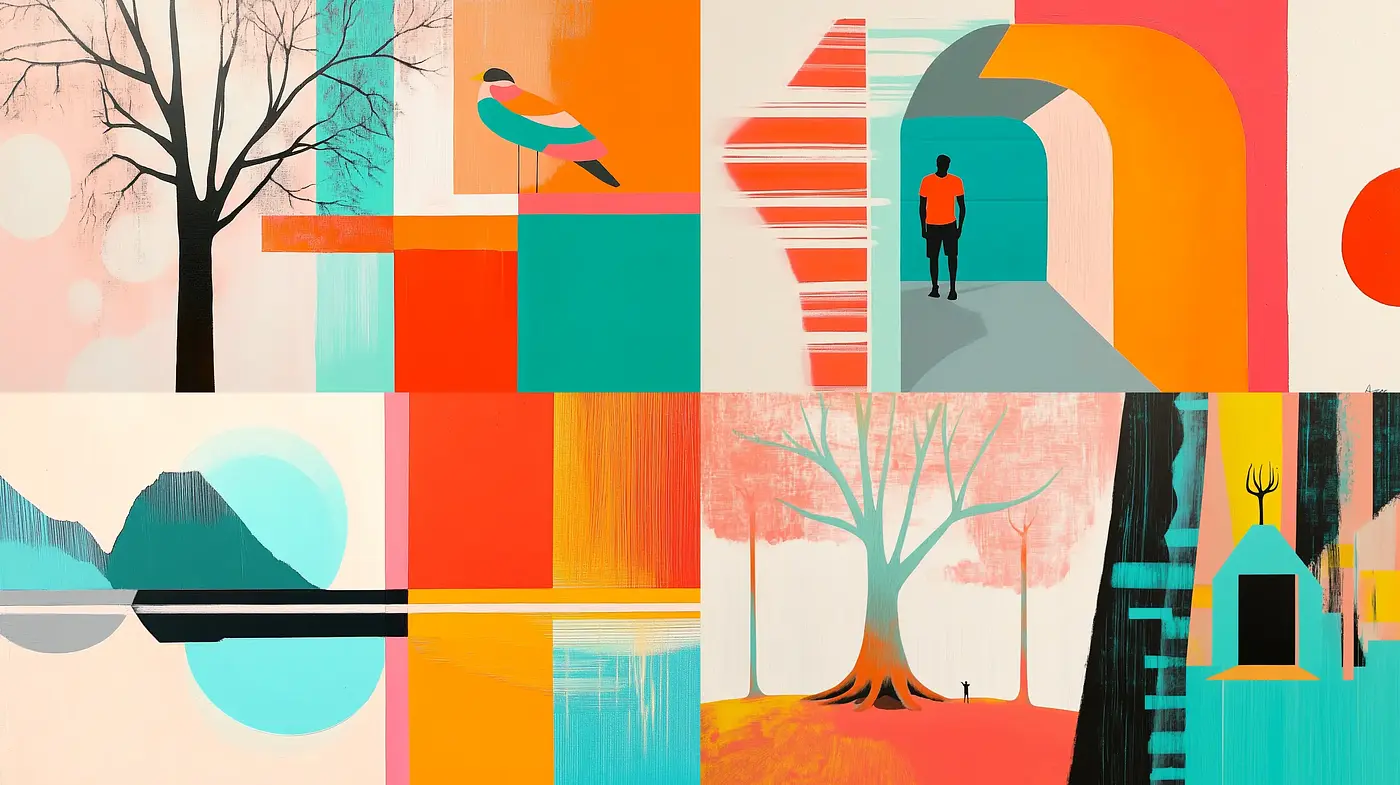 Warm Modernist Tableau with Abstract Geometric Harmony - Midjourney sref style
