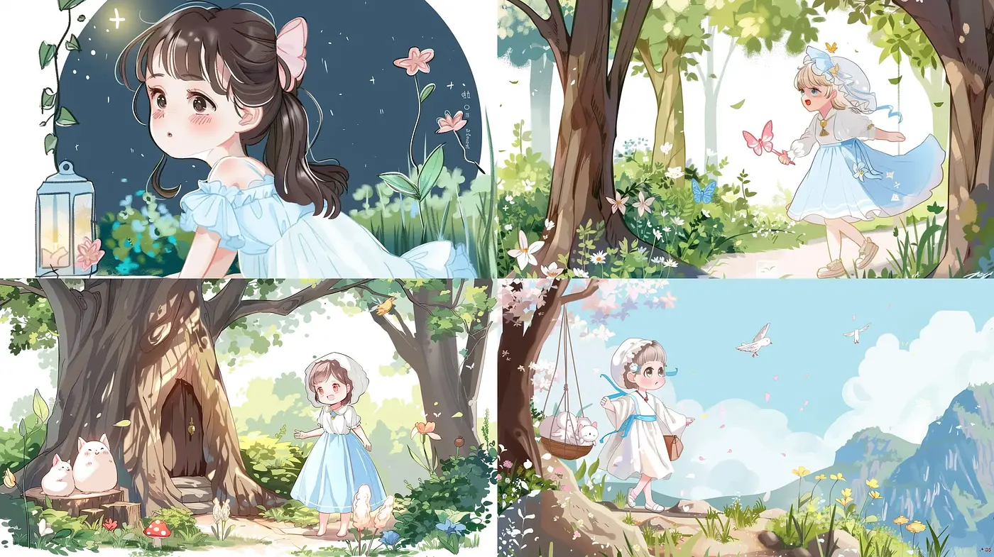 Whimsical Anime-Inspired Natural Landscapes with Soft Pastel Overtones - Midjourney sref style