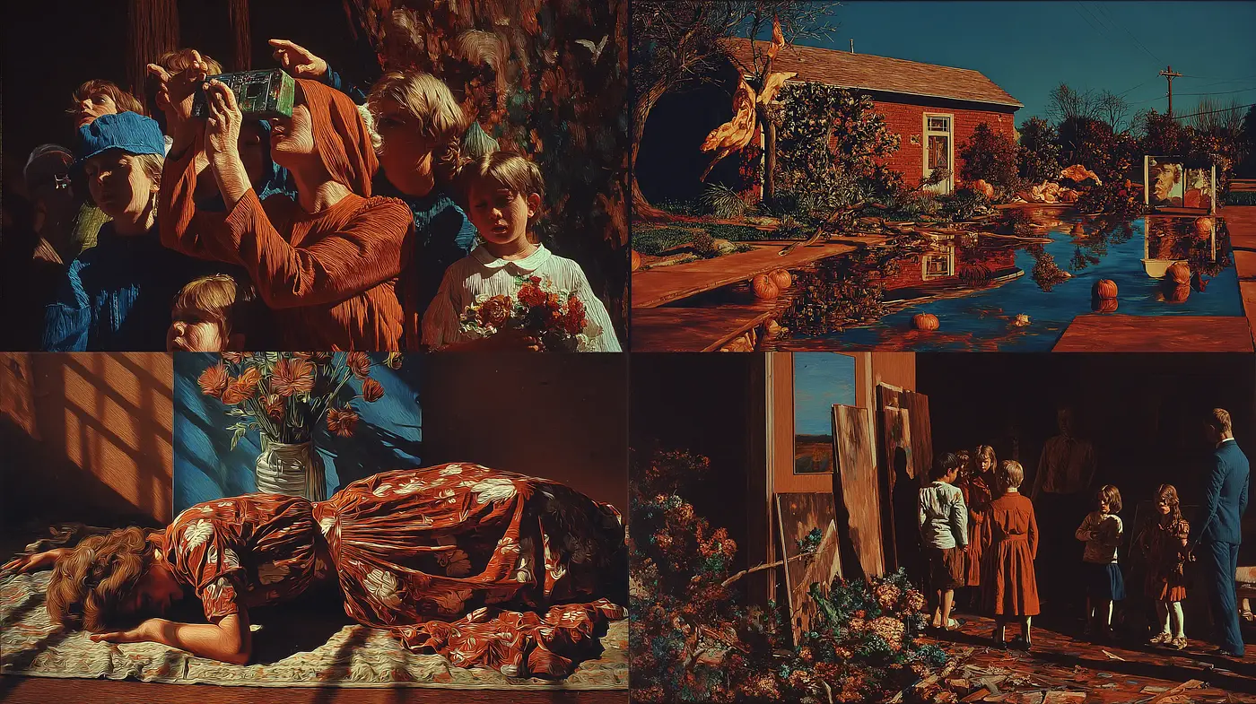 Cinematic Vintage Aesthetic with Intense Color Saturation Inspired by Classic American Art - Midjourney sref style