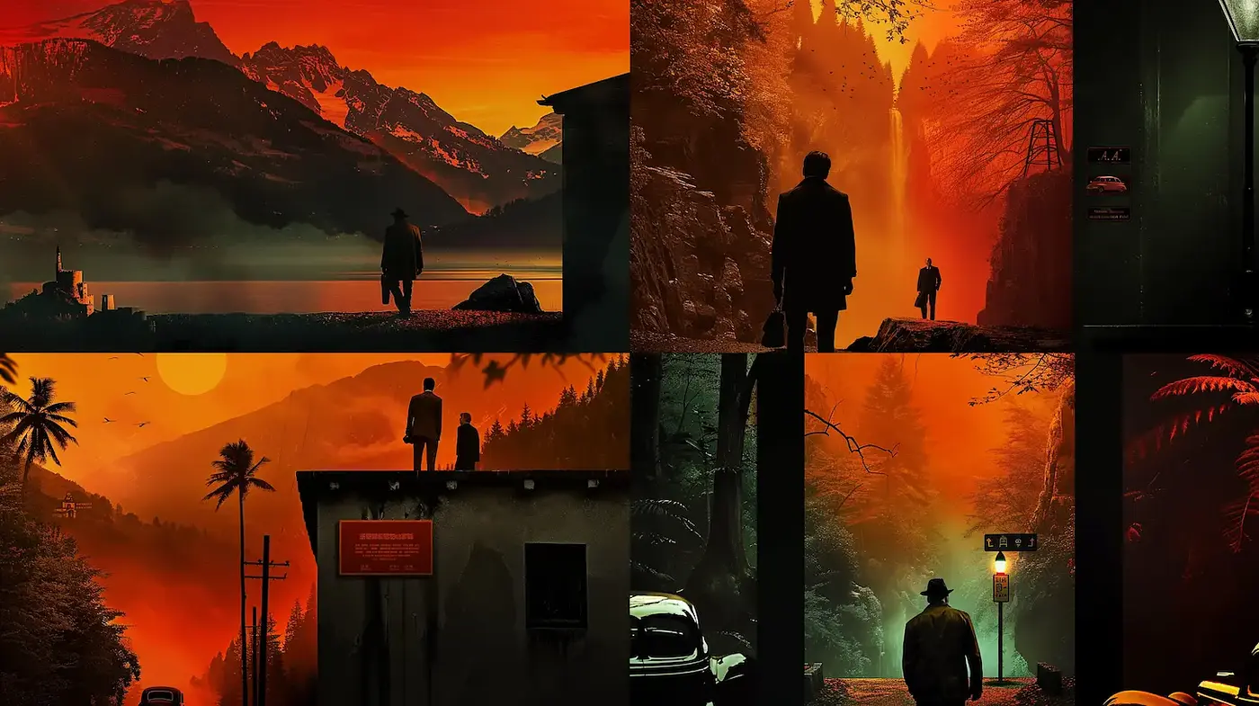 Dramatic and moody atmospheric landscapes with cinematic elements - Midjourney sref style