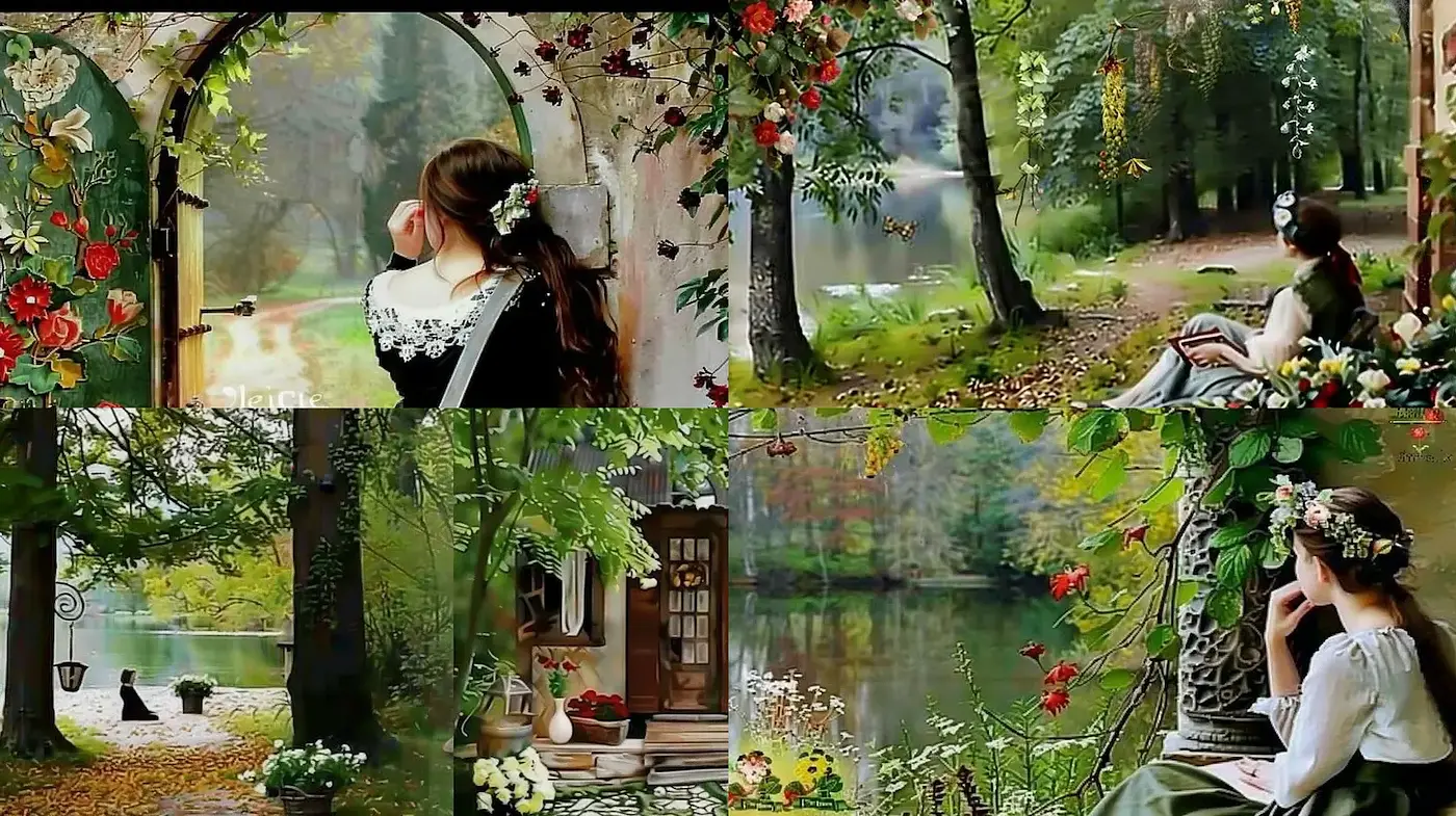 Serene Enchantment with Whimsical Floral Elements - Midjourney sref style