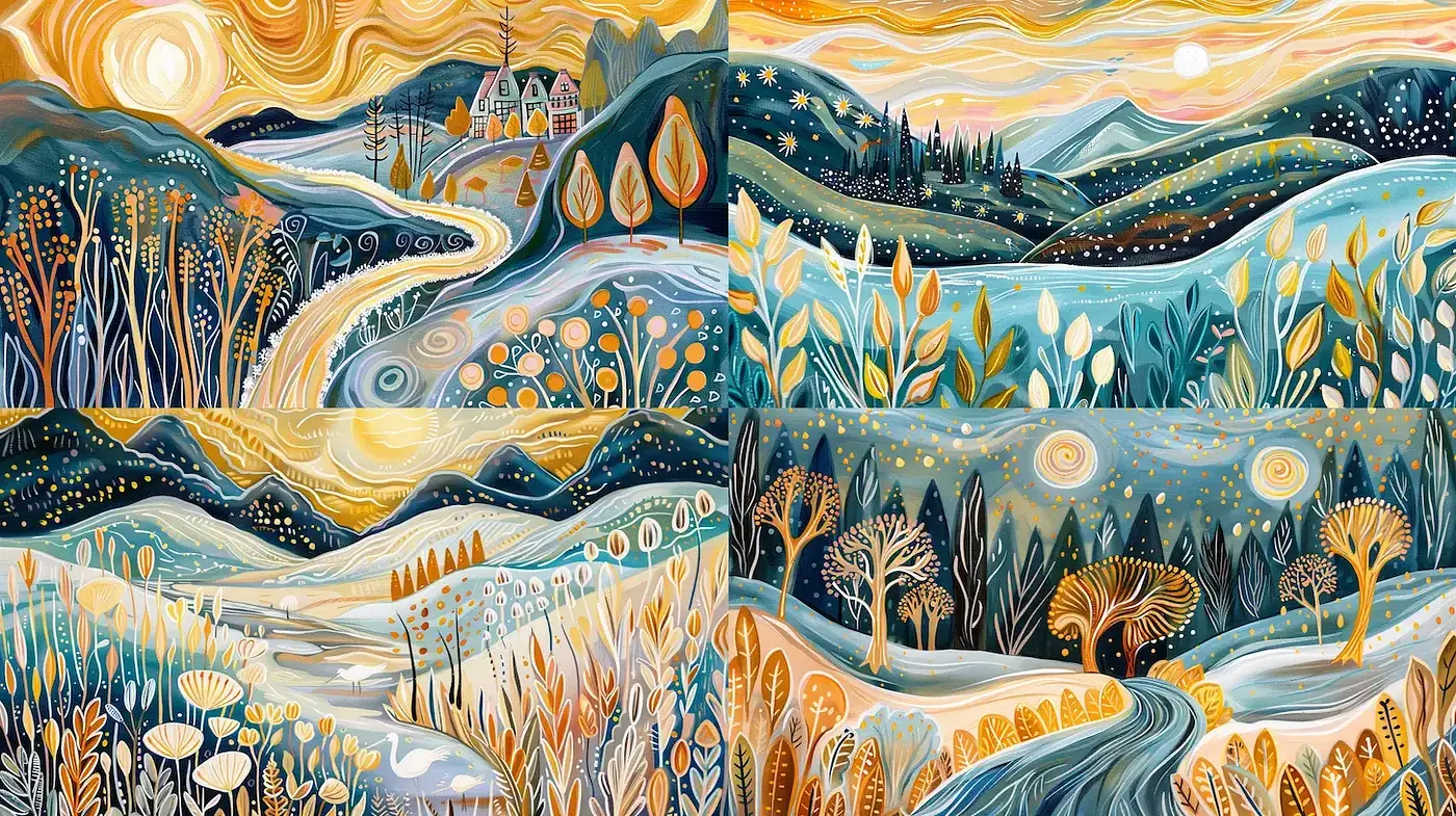 Whimsical Landscapes with a Dreamlike Quality - Midjourney sref style