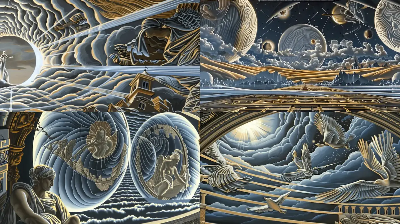 Intricate Dreamlike Visions with a Cosmic Touch - Midjourney sref style
