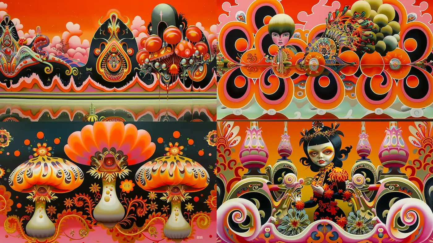 Vibrant Surrealist Fusion with Art Nouveau Influences - Midjourney sref style
