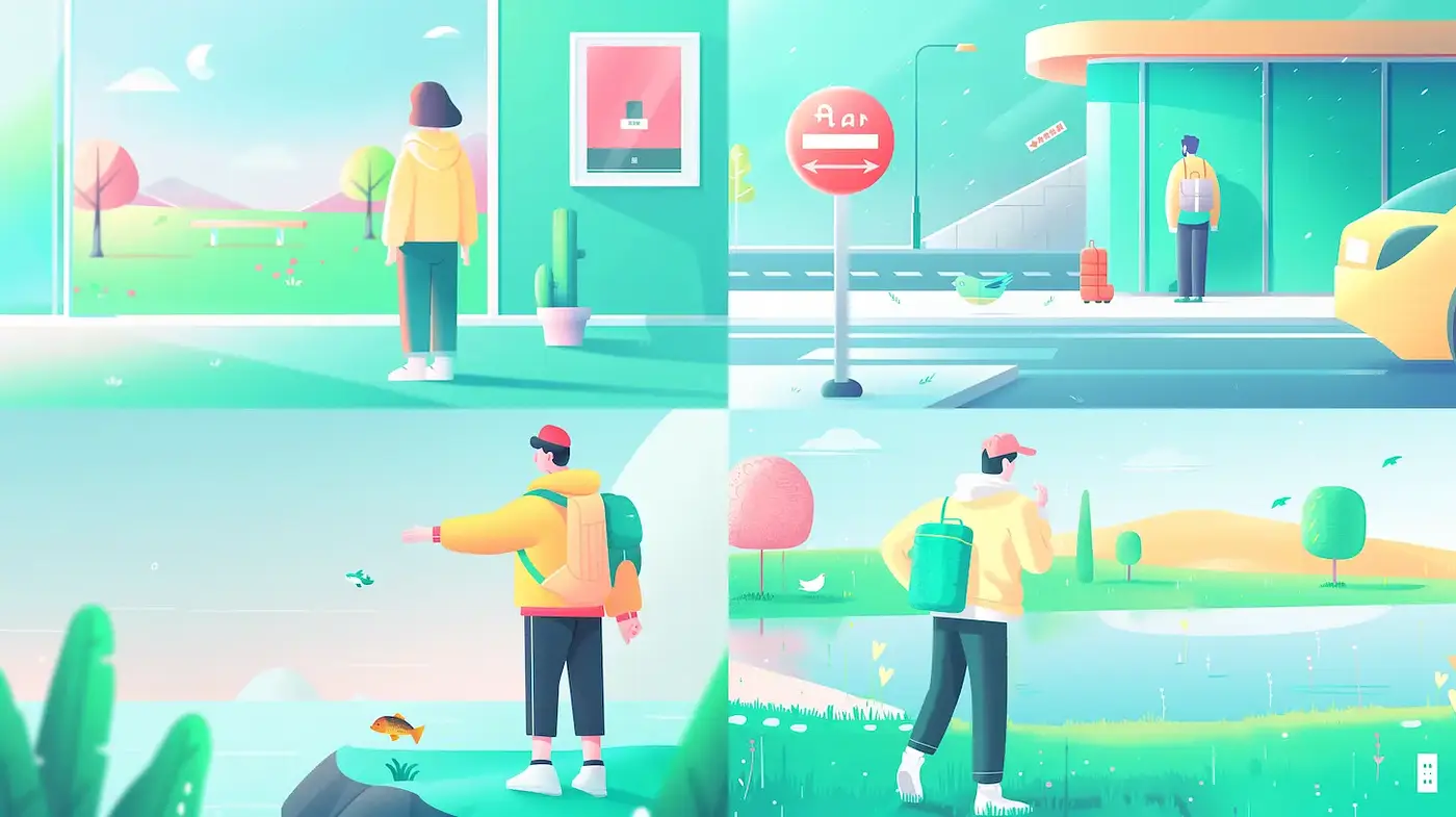 Soft Pastel Nostalgia in Minimalist Lifestyle Illustrations - Midjourney sref style