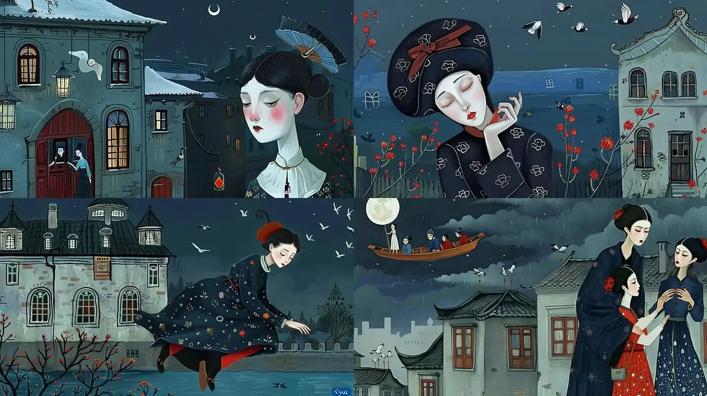 Ethereal Moonlit Dreamscapes in Contemporary Asian Illustration - Midjourney sref style