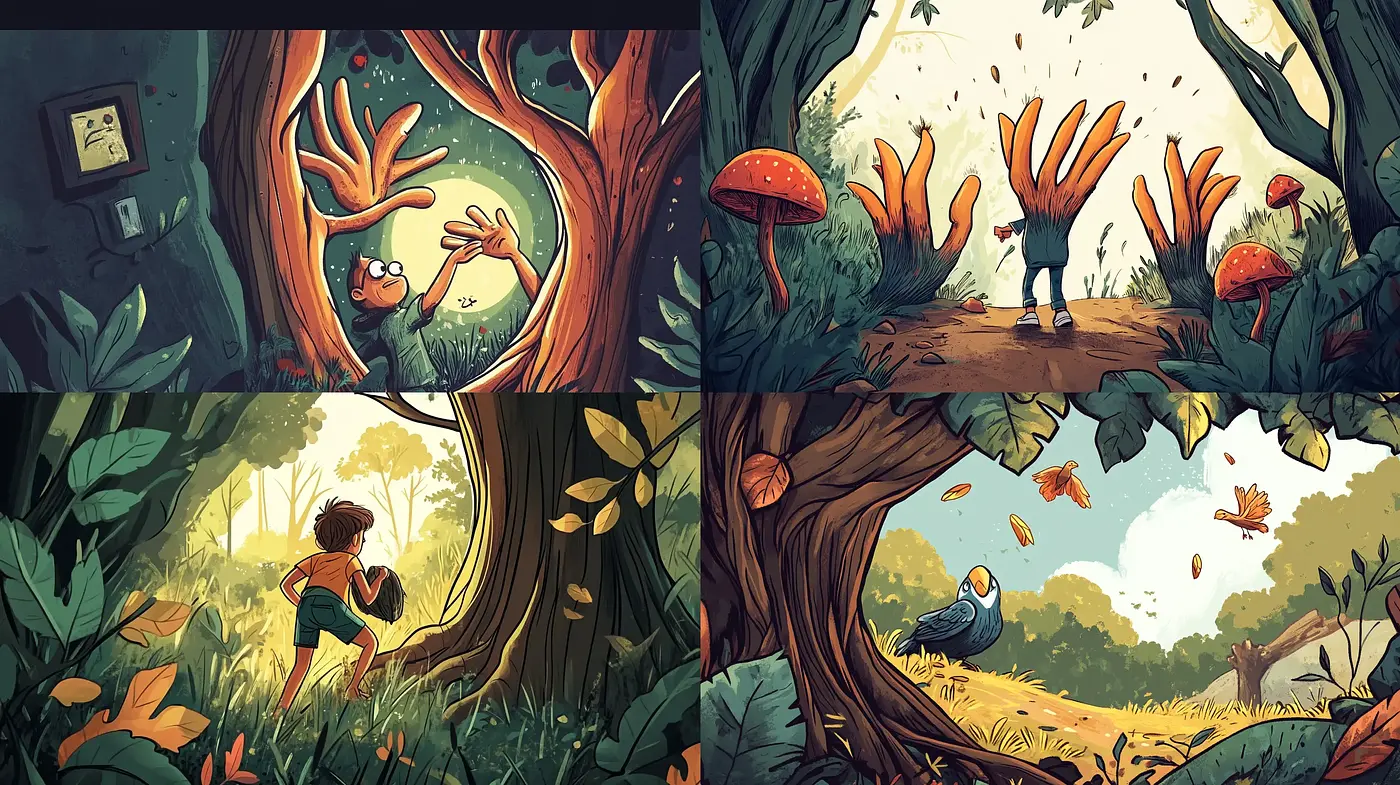 Enchanted Forest Whimsy with Consistent Warm Tones and Animated Appeal - Midjourney sref style